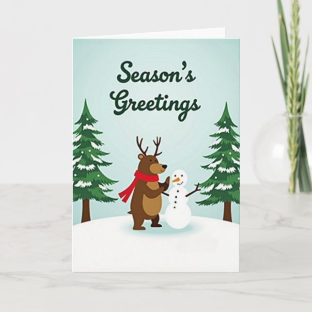 Tarjeta Muñeco de nieve Reno de Navidad (Anverso)