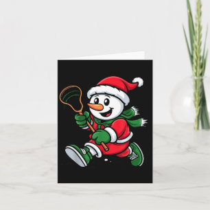 Tarjeta Muñeco de nieve Santa sombrero jugando lacrosse ju