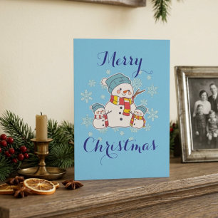 Tarjeta Muñeco de Nieve Simple Azul Personaliza