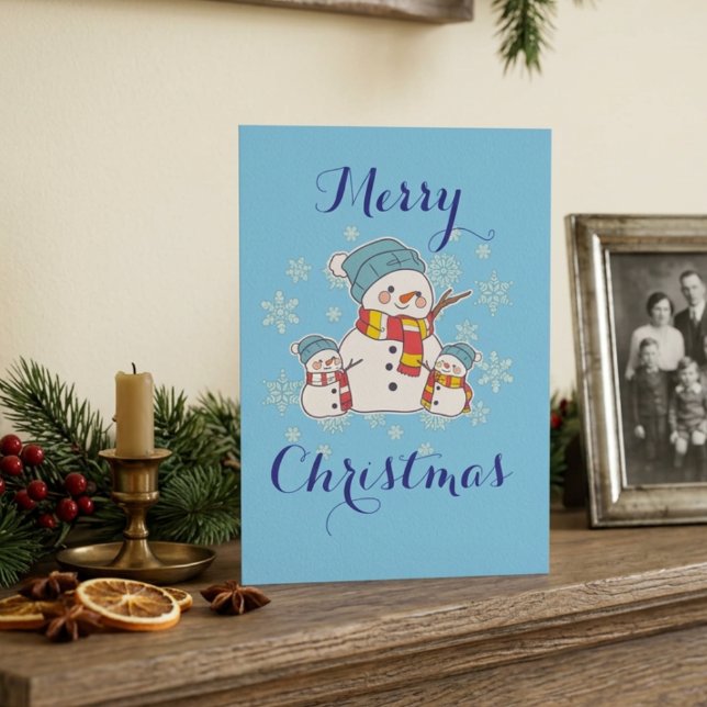 Tarjeta Muñeco de Nieve Simple Azul Personaliza (Subido por el creador)