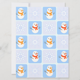 Tarjeta Muñeco de nieve y copos de nieve con patrón de cua