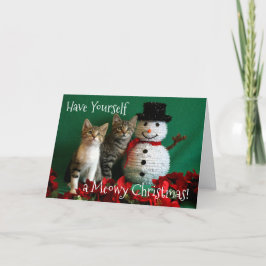 Tarjeta Muñeco de nieve y dos gatitos lindos