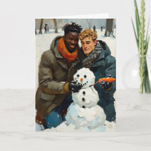 Tarjeta Muñeco de nieve zanahoria abrazo de invierno