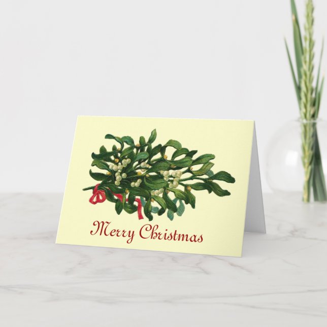 TARJETA MUÑECOS DE MUÉRDAGO DE NAVIDAD CON LAZO ROJO (Anverso)