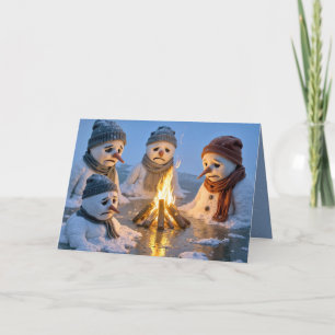 Tarjeta Muñecos de nieve de Navidad derritiéndose alrededo