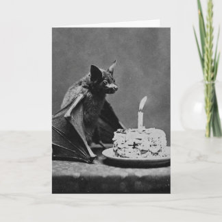 Tarjeta Murciélago con pastel de cumpleaños