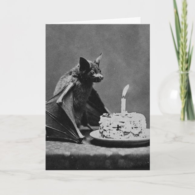 Tarjeta Murciélago con pastel de cumpleaños (Anverso)