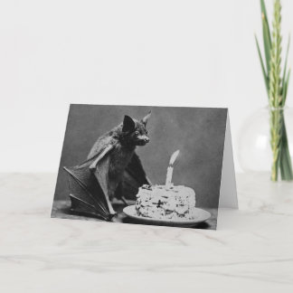 Tarjeta Murciélago con pastel de cumpleaños