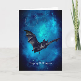 Tarjeta Murciélago espeluznante volando en Halloween