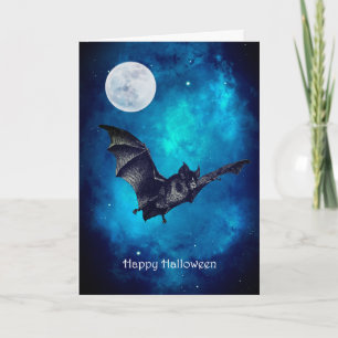 Tarjeta Murciélago espeluznante volando en Halloween