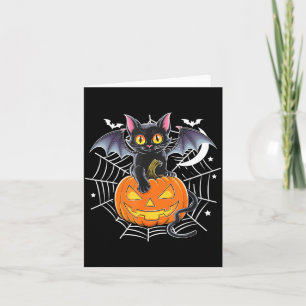 Tarjeta Murciélago Halloween _ Gato Negro Alas de Murciéla
