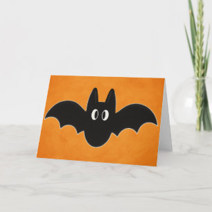 Tarjeta Murciélago negro sobre fondo naranja