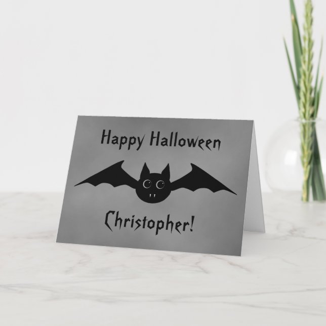 Tarjeta Murciélago vampiro de Halloween con ojos grandes (Anverso)