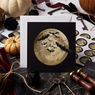 Tarjeta Murciélagos en vuelo nocturno y luna llena de cose