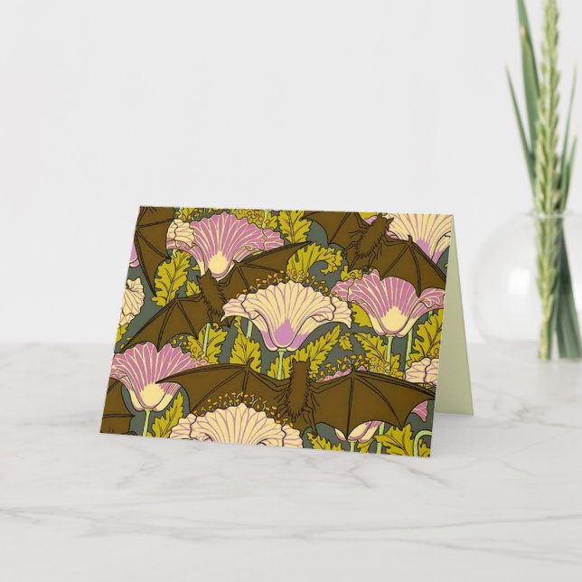 Tarjeta Murciélagos y Flores Art Nouveau (Anverso)