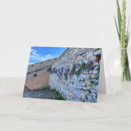 Tarjeta Muro de ladrillo con flores moradas Nauplia Grecia