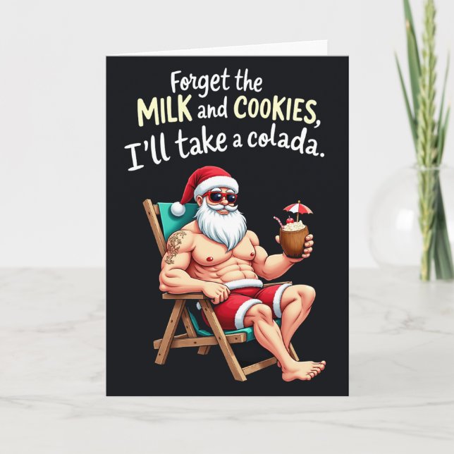 Tarjeta Muscular Santa Colada Funny Tropical Christmas (Anverso)