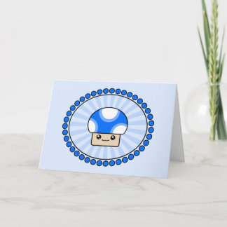 Tarjeta Mushy Puffs Blue Kawaii Mushroom Birday Card