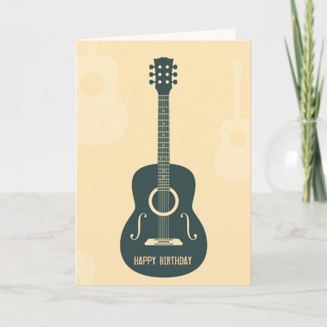 Tarjeta Música acústica de guitarra retro Feliz cumpleaños (Anverso)