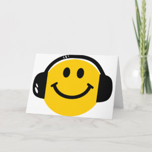 Tarjeta Música amorosa de la cara feliz con audífonos