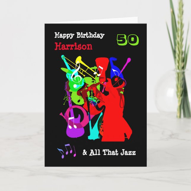 Tarjeta Música colorida tema feliz cumpleaños personalizad (Anverso)