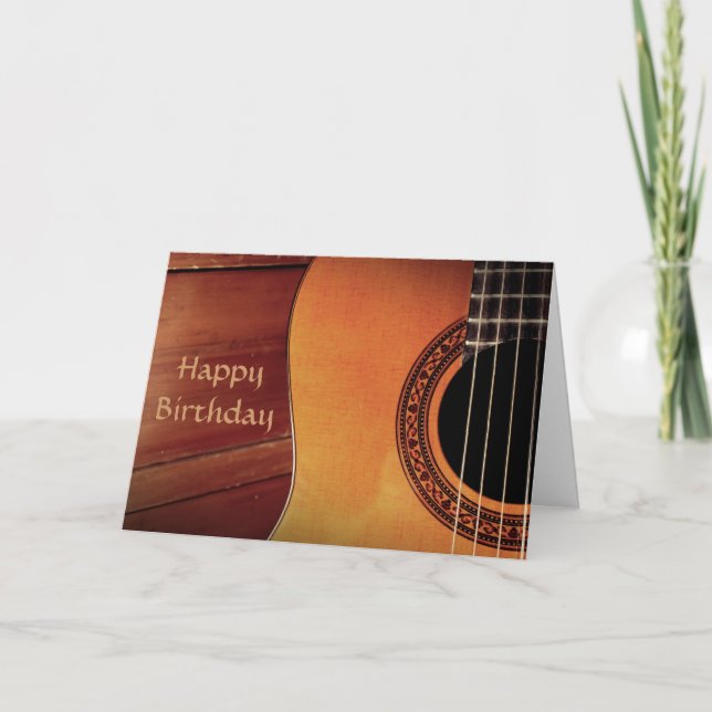 Tarjeta Música de madera de guitarra acústica Feliz cumple (Anverso)