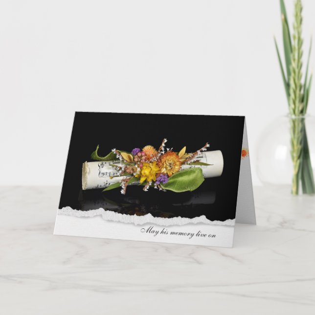 Tarjeta música de simpatía con ramo de flores (Anverso)