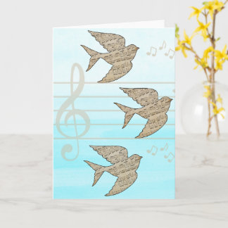 Tarjeta Música Pájaro Gorrión Cielo Azul