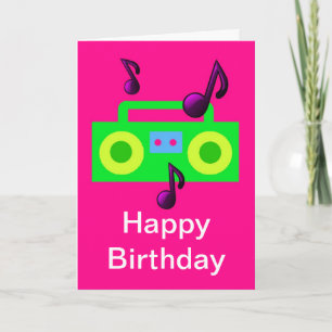 Tarjeta música retra del boombox del feliz cumpleaños del