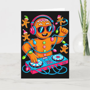 Tarjeta Música Retro de Navidad Casa Pan de Jengibre Dj Te
