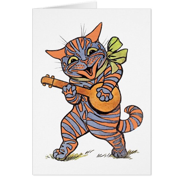 Tarjeta musical chillona del gato de Louis Wain (Frente)