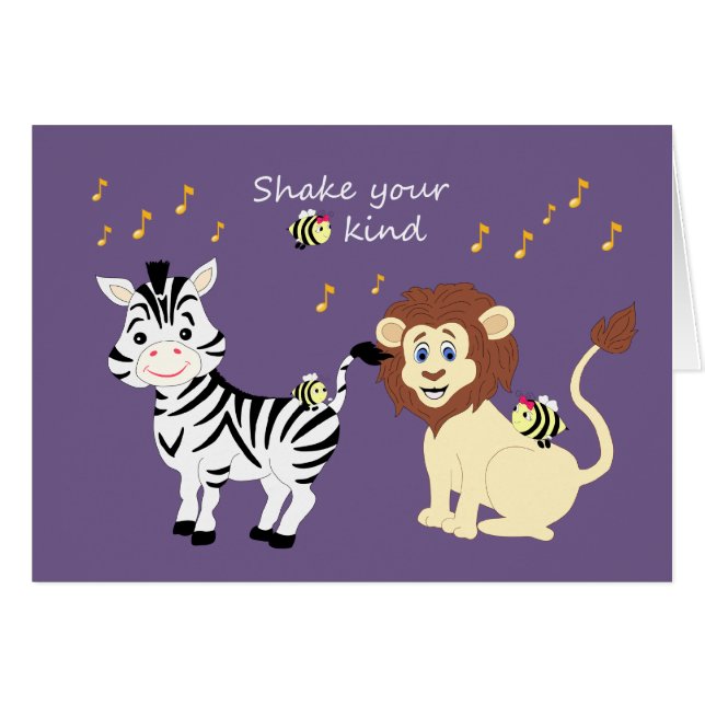 Tarjeta musical de los animales de la cebra y del (Anverso (Horizontal))