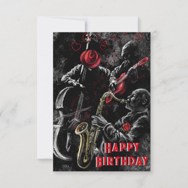 Tarjeta musical Happy Birday con banda de música j (Anverso)