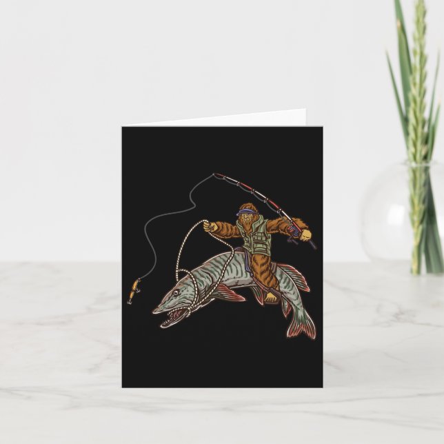 Tarjeta Muskie Fishing Tiger Musky Huntando Pescadores de  (Anverso)