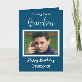 Tarjeta Muy especial foto de nieto cumpleaños azul