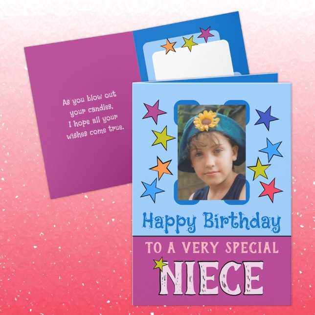 Tarjeta Muy especial sobrina foto azul púrpura cumpleaños (Subido por el creador)