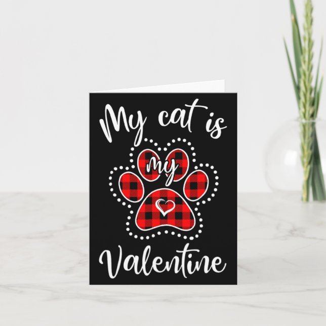 Tarjeta My Cat Is My Valentine Red Plaid Cat Lover Valenti (Anverso)