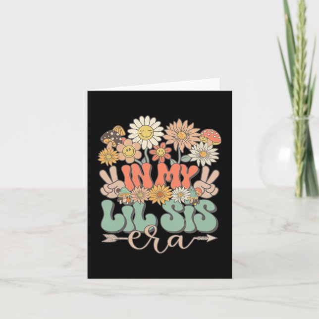 Tarjeta My Lil Sis Era Floral Hippie Groovy Retro Little S (Anverso)