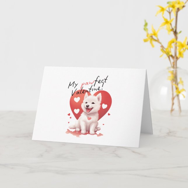 Tarjeta My Pawfect Valentine - Adorable White Jindo Puppy (flor amarilla)
