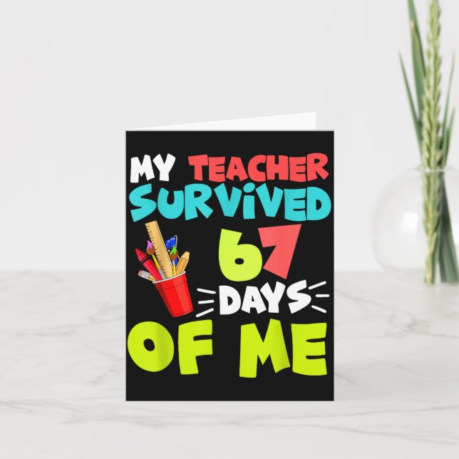Tarjeta My Teacher Survived 67 Days Of Me Student Pul Boys (Anverso)