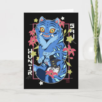 Tarjeta Mystical Blue Tiger Japanese Folk Art Style