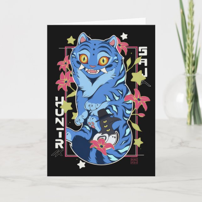 Tarjeta Mystical Blue Tiger Japanese Folk Art Style (Anverso)