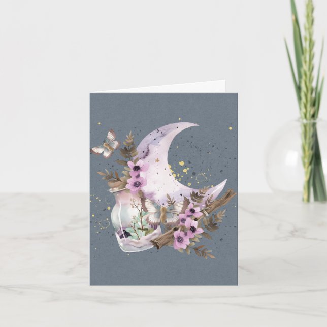 Tarjeta Mystical Boho Lavender Anemone Moon Note (Anverso)