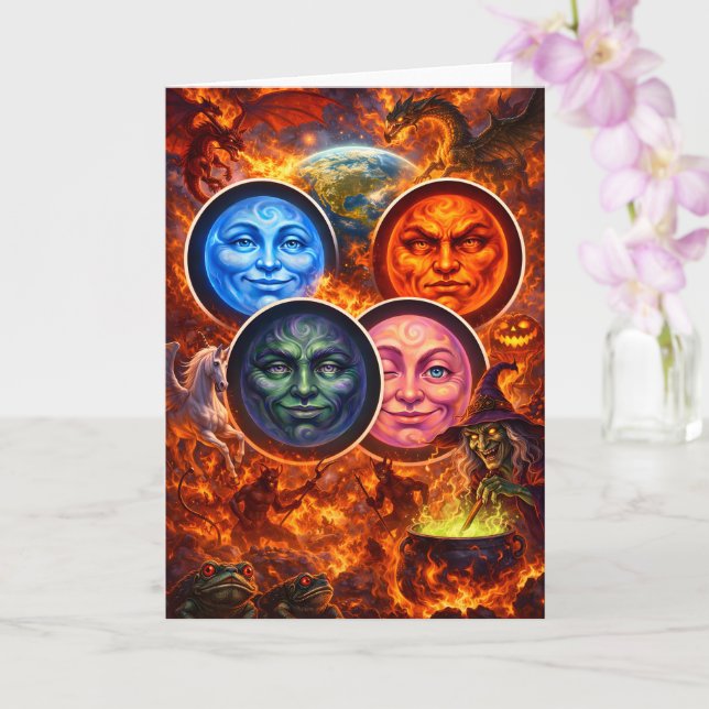 Tarjeta Mystical celestial moon faces fantasy Halloween gr (Orquídea)