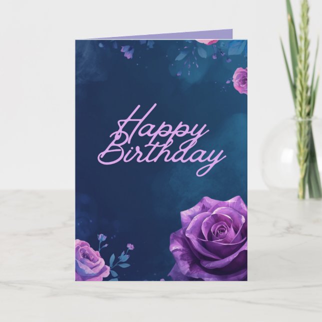 Tarjeta Mystical Purple Rose Folded Birthday Card, Blank (Anverso)