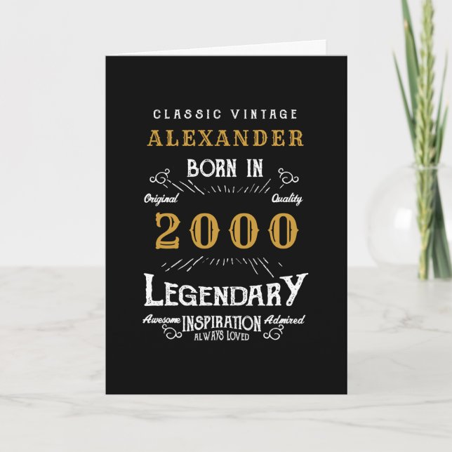 Tarjeta Nacido 21 Nacido 2000 Vintage Black personalizado (Anverso)