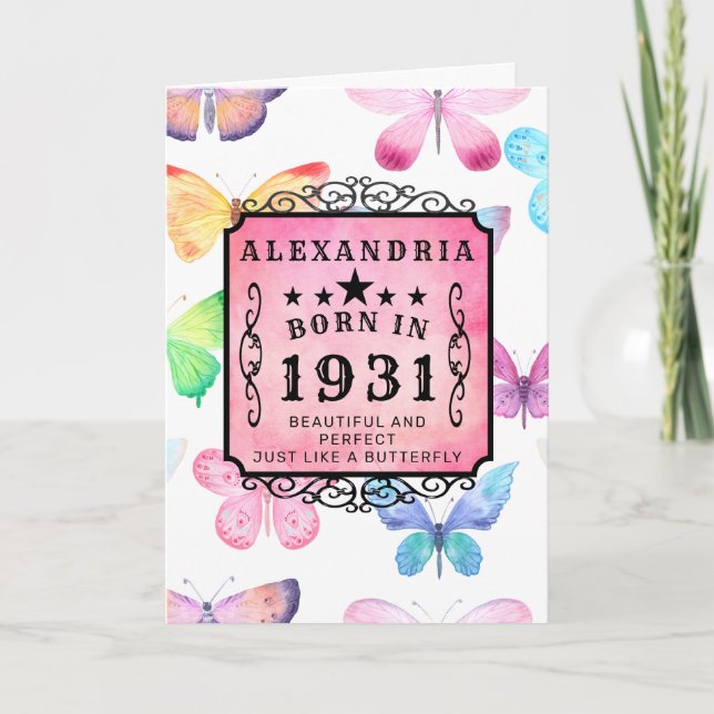 Tarjeta Nacido en 1931, Mariposa color rosa (Anverso)