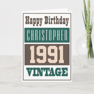 Tarjeta Nacido en 1991 con nombre cristiano en un cumpleañ