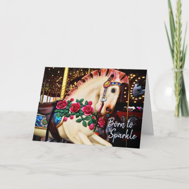 Tarjeta Nacido en la caligrafía fotográfica de caballos de (Anverso)