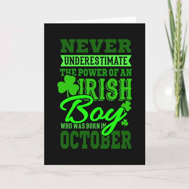 Tarjeta NACIDO EN OCTUBRE NACIMIENTO, niño irlandés, papá (Anverso)